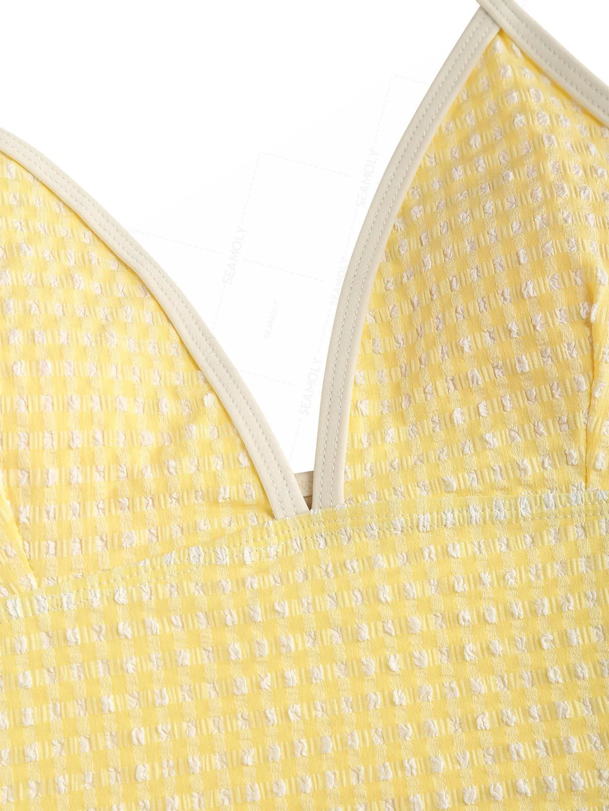 Seamolly Gingham Halter Cutout Tied Side Cheeky Boyshorts Tankini Set - Image 3