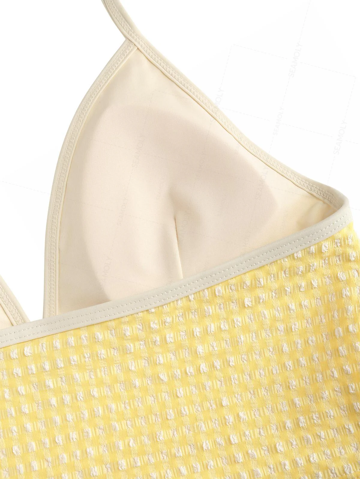 Seamolly Gingham Halter Cutout Tied Side Cheeky Boyshorts Tankini Set - Image 4