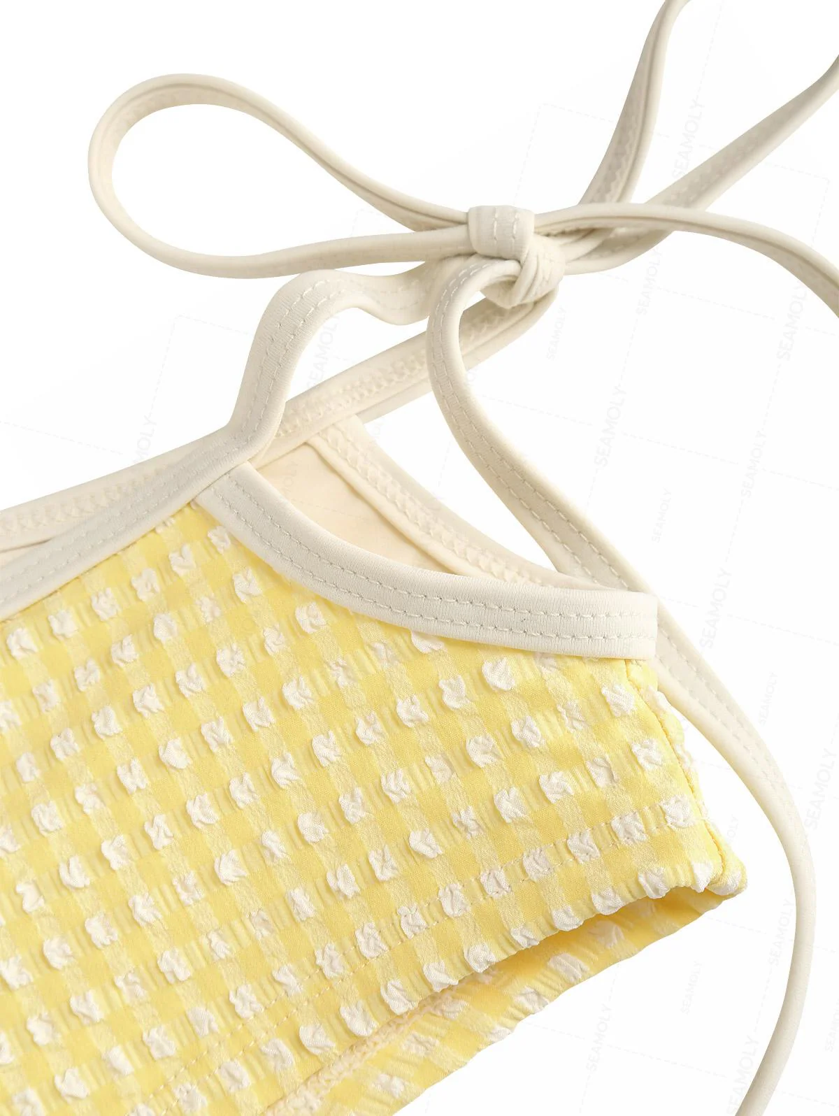 Seamolly Gingham Halter Cutout Tied Side Cheeky Boyshorts Tankini Set - Image 5