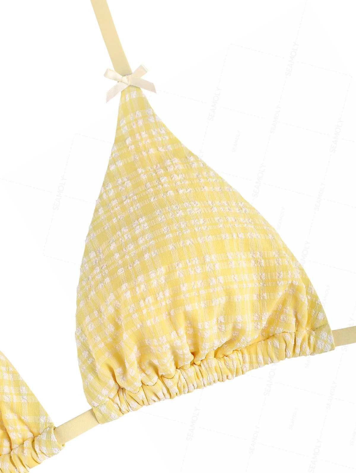 Seamolly Plaid Bowknot Halter Triangle Top & Cheeky Brazilian Bottom Bikini Set - Image 3