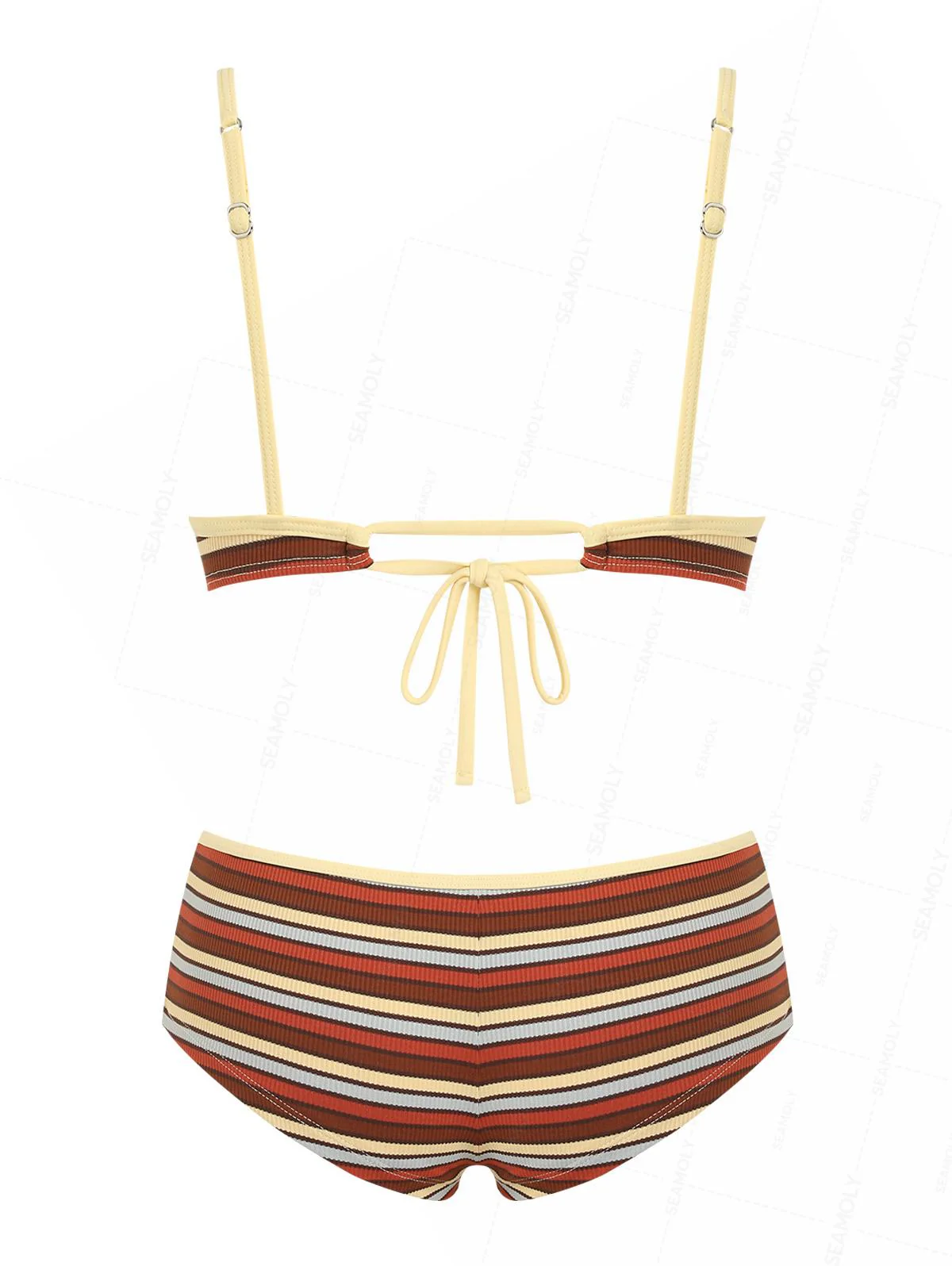 Seamolly Ribbed Knit Striped Tank Style Cheeky Boyshorts Bikini Set - Image 2