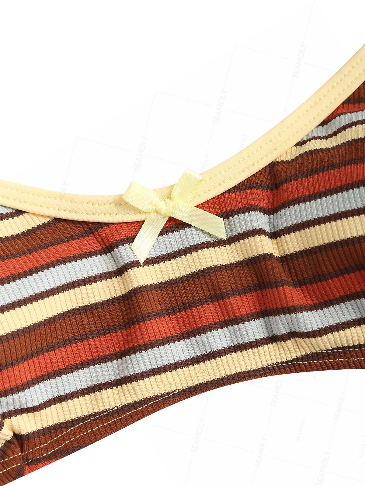 Seamolly Ribbed Knit Striped Tank Style Cheeky Boyshorts Bikini Set - Image 3