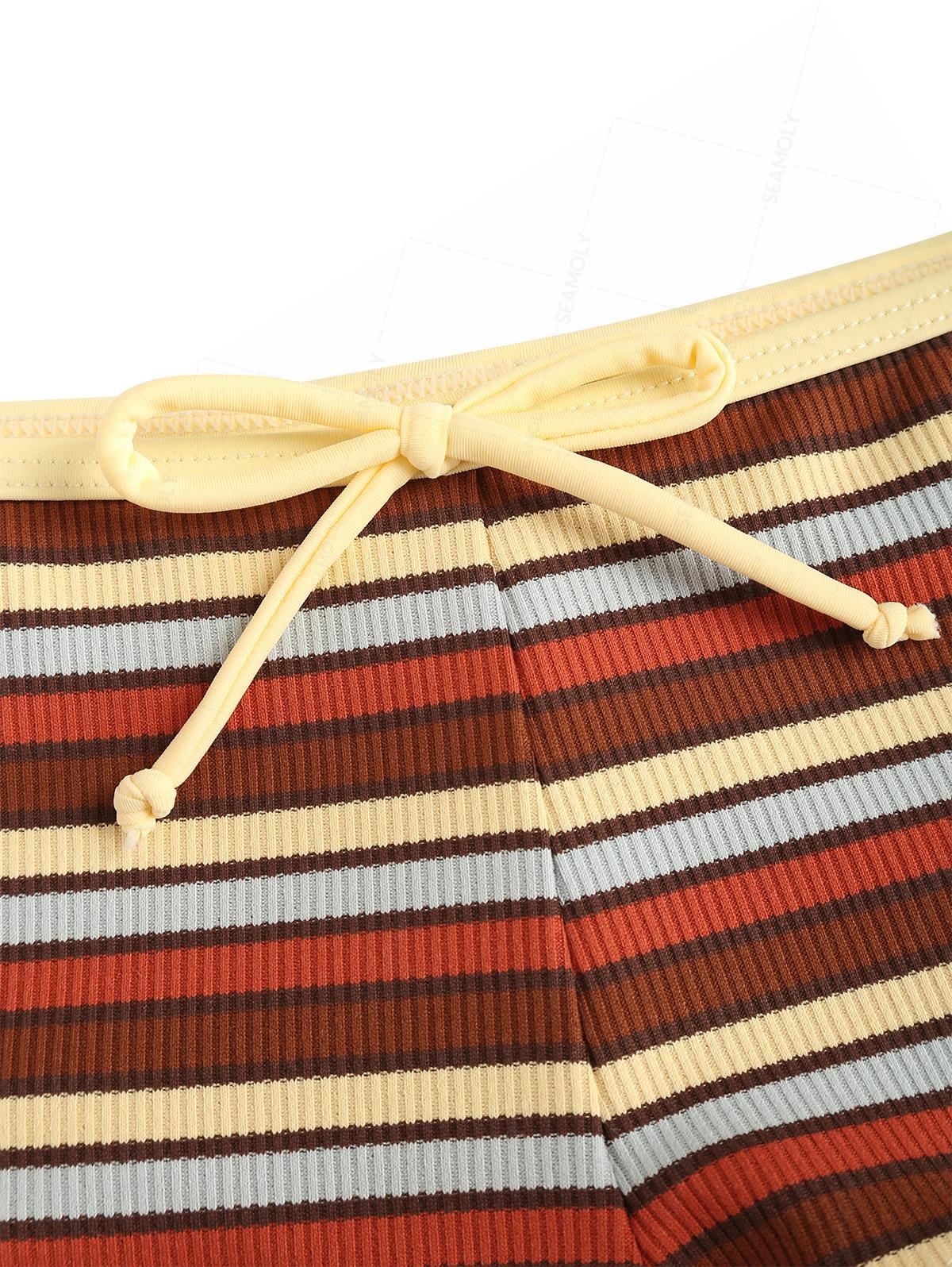 Seamolly Ribbed Knit Striped Tank Style Cheeky Boyshorts Bikini Set - Image 5