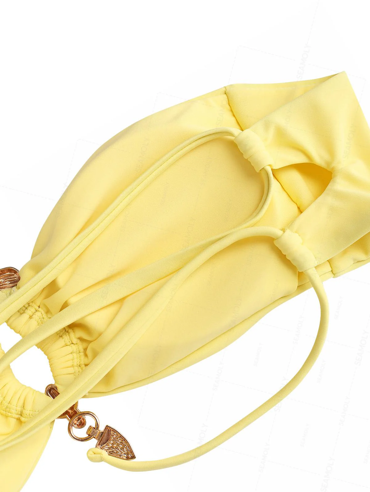Seamolly Ruched U-ring Metal Lace Up Bandeau Top & Cheeky Brazilian Bottom Bikini Set - Image 4