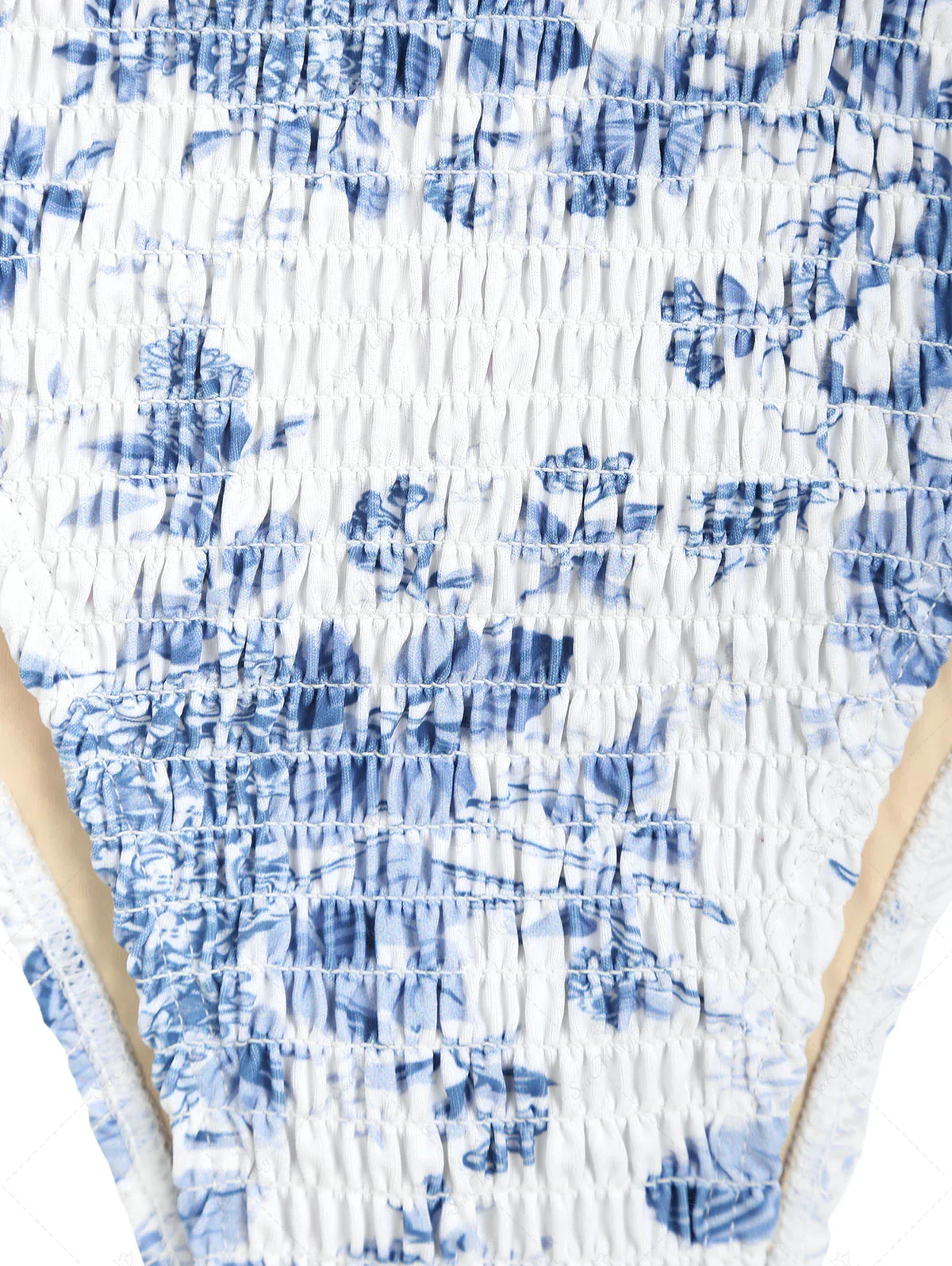 Seamolly Vintage Blue Floral Shirred Smocked Tank Cheeky Bikini Set - Image 9