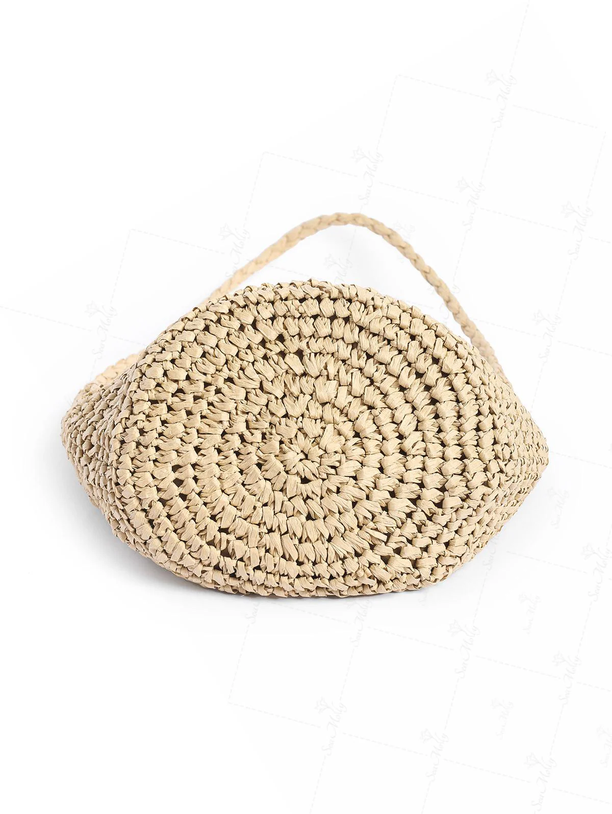 Vacation Solid Color Hollow Out Straw Shoulder Bucket Bag - Image 3