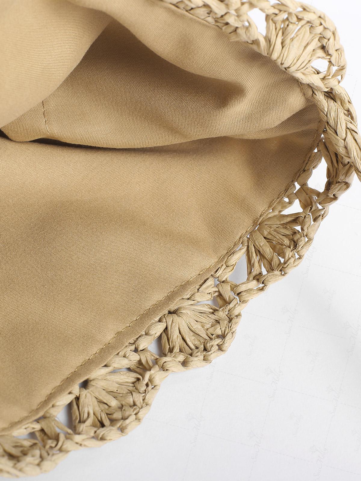 Vacation Solid Color Hollow Out Straw Shoulder Bucket Bag - Image 4