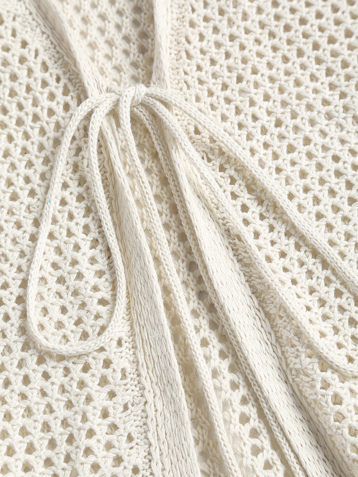 Solid Color Knit Openwork Tie Front Beach Cover Up Top And Shorts Set - Image 3