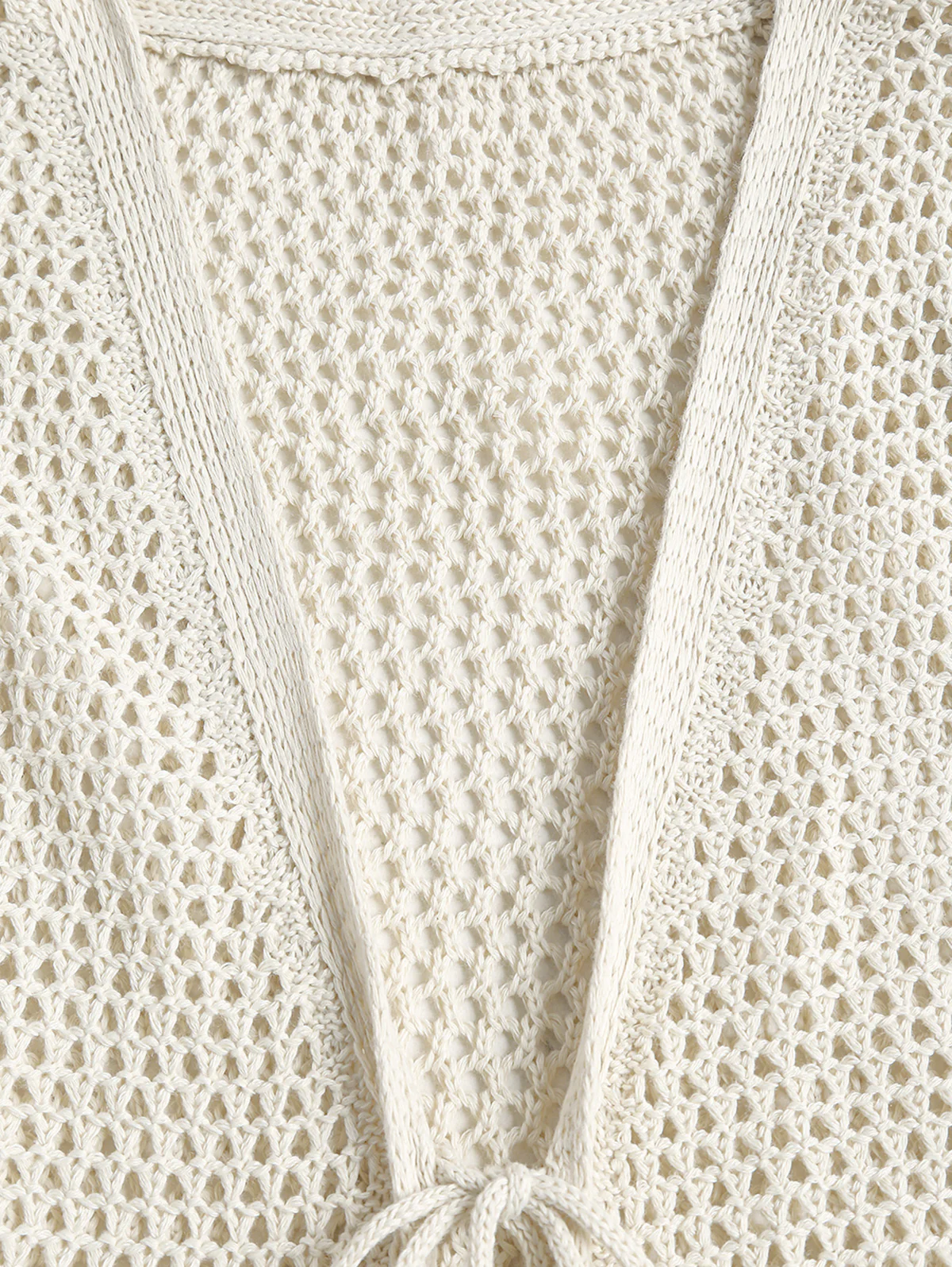 Solid Color Knit Openwork Tie Front Beach Cover Up Top And Shorts Set - Image 4