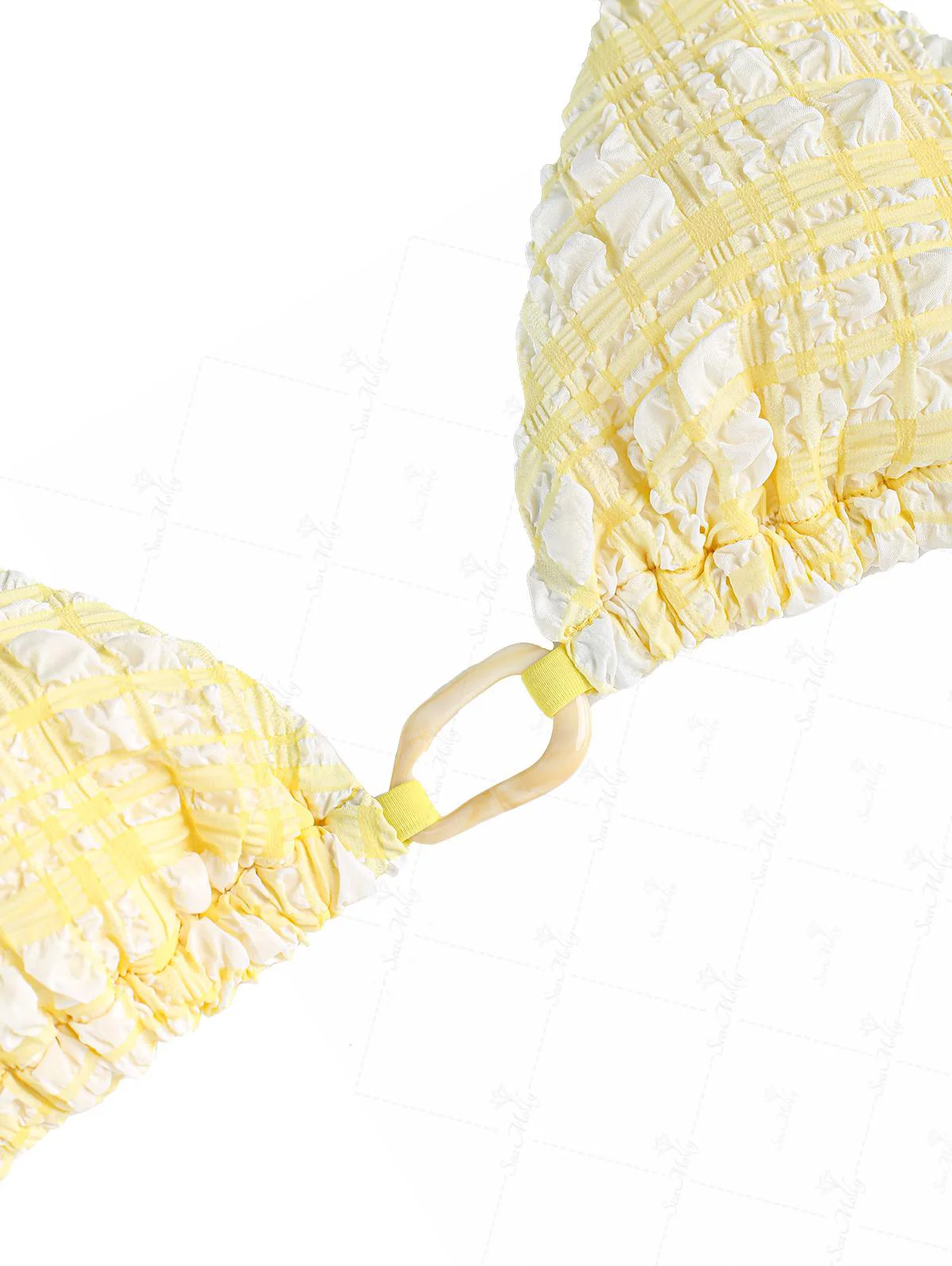 Seamolly Textured Bowknot Decor Halter Triangle Tie Side Bikini Set - Image 8