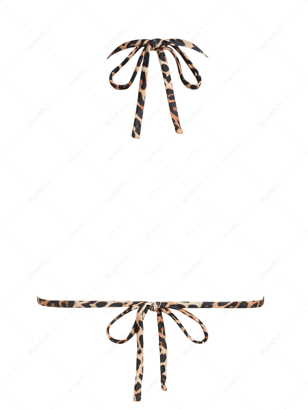 Vintage Leopard Lace Bowknot Halter Triangle Bikini Top - Image 7