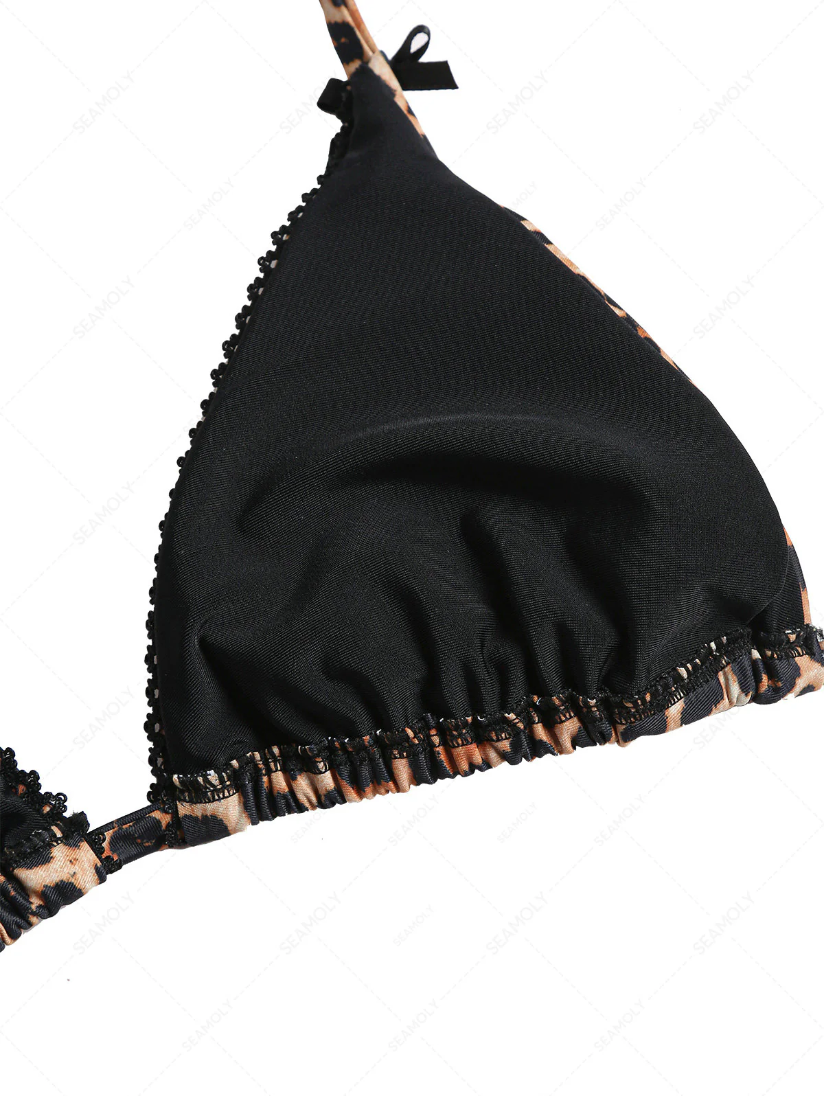 Vintage Leopard Lace Bowknot Halter Triangle Bikini Top - Image 8