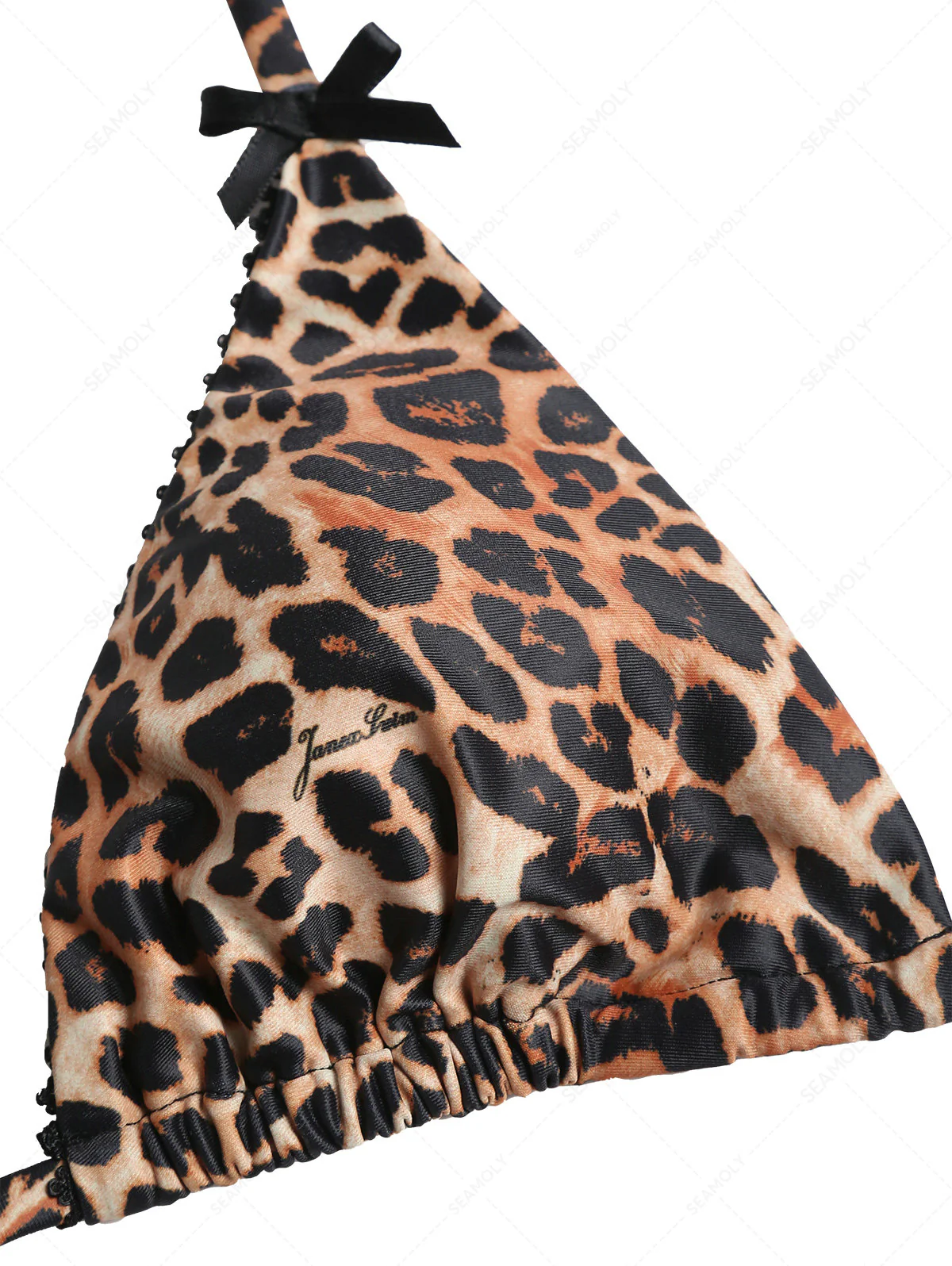 Vintage Leopard Lace Bowknot Halter Triangle Bikini Top - Image 9