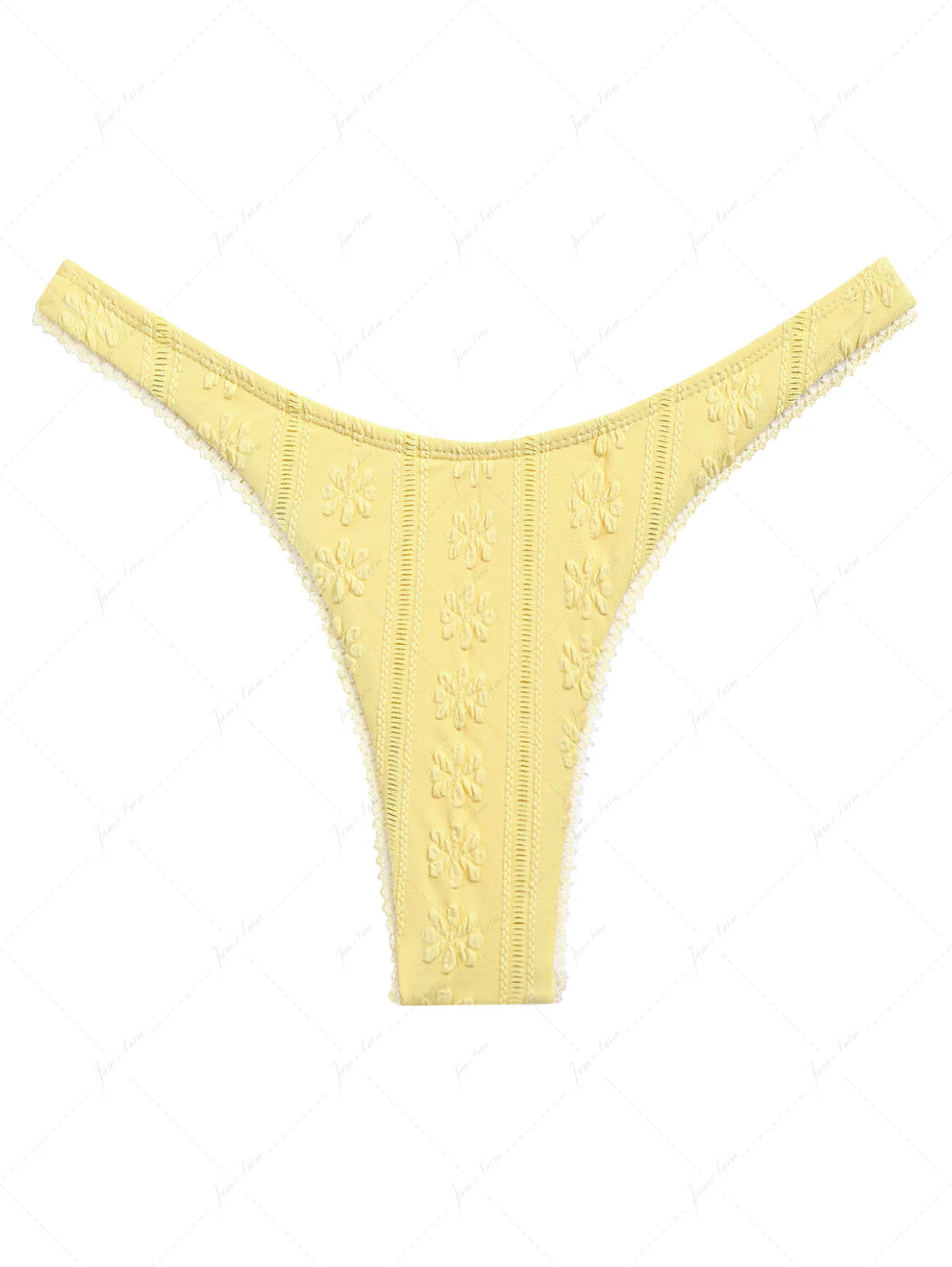 Yellow Floral Jacquard Textured Lace Bowknot Cheeky Bikini Bottom - Image 9