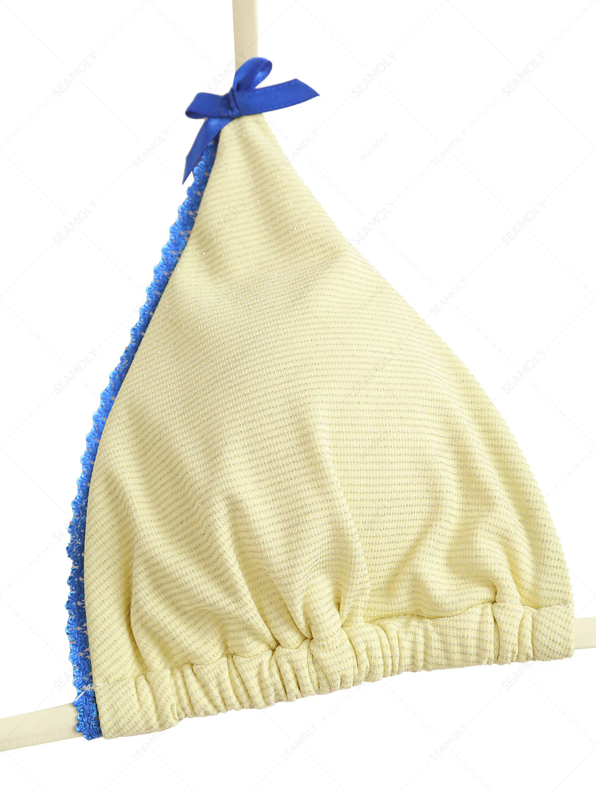 Yellow Glitter Sparkly Lace Bowknot Halter Triangle Bikini Top - Image 3