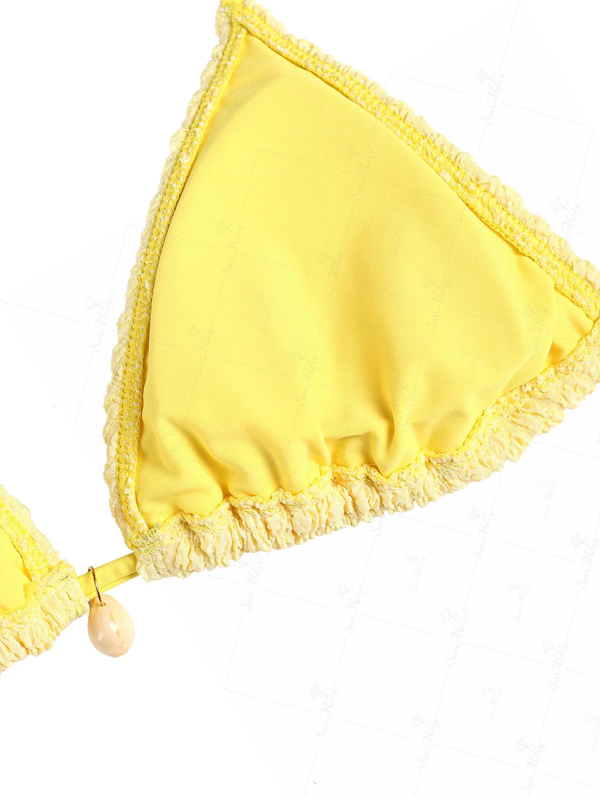 Seamolly Solid Color Textured Shell Decor Halter Triangle Cheeky Bikini Set - Image 13